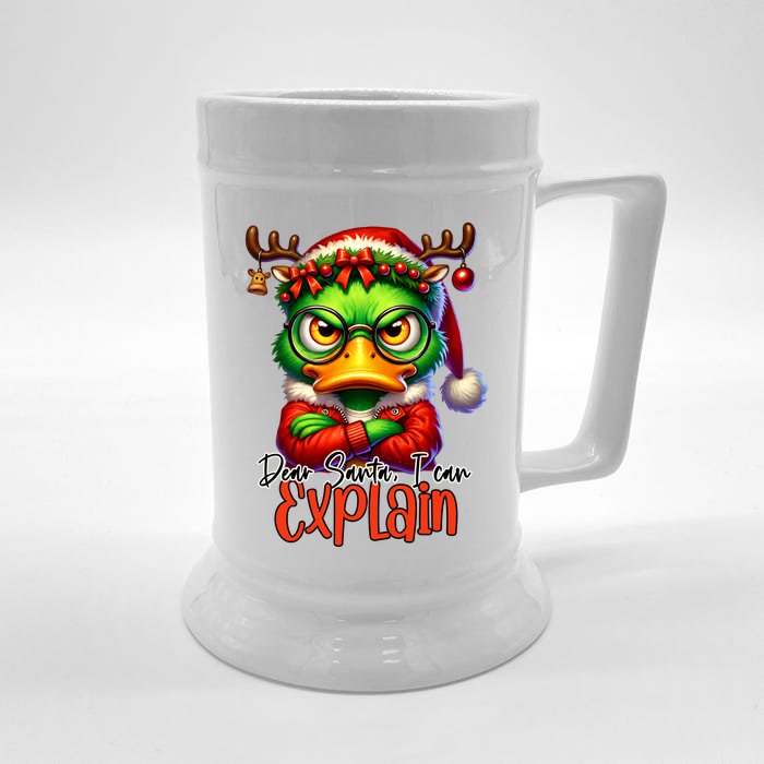 Dear Santa I Can Explain Funny Sarcastic Grumpy Duck Christmas Front & Back Beer Stein