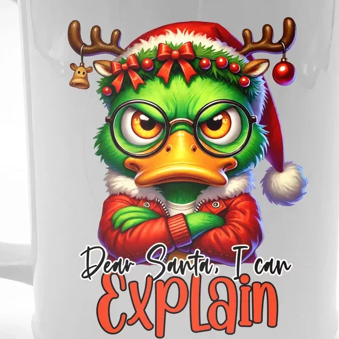 Dear Santa I Can Explain Funny Sarcastic Grumpy Duck Christmas Front & Back Beer Stein