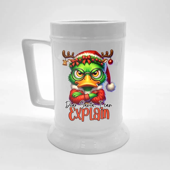 Dear Santa I Can Explain Funny Sarcastic Grumpy Duck Christmas Front & Back Beer Stein