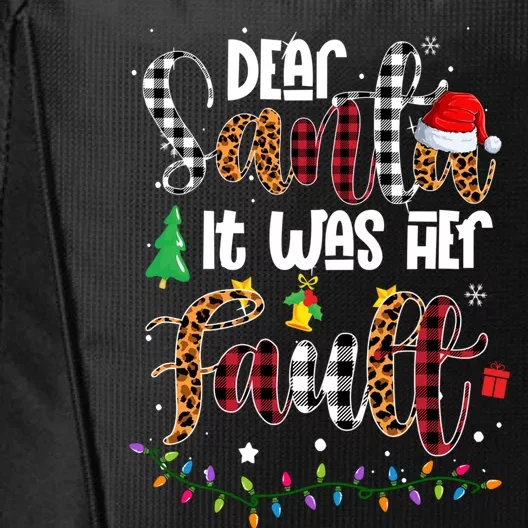 Dear Santa It Was Her Fault Leopard Plaid Christmas Couples Gift City Backpack