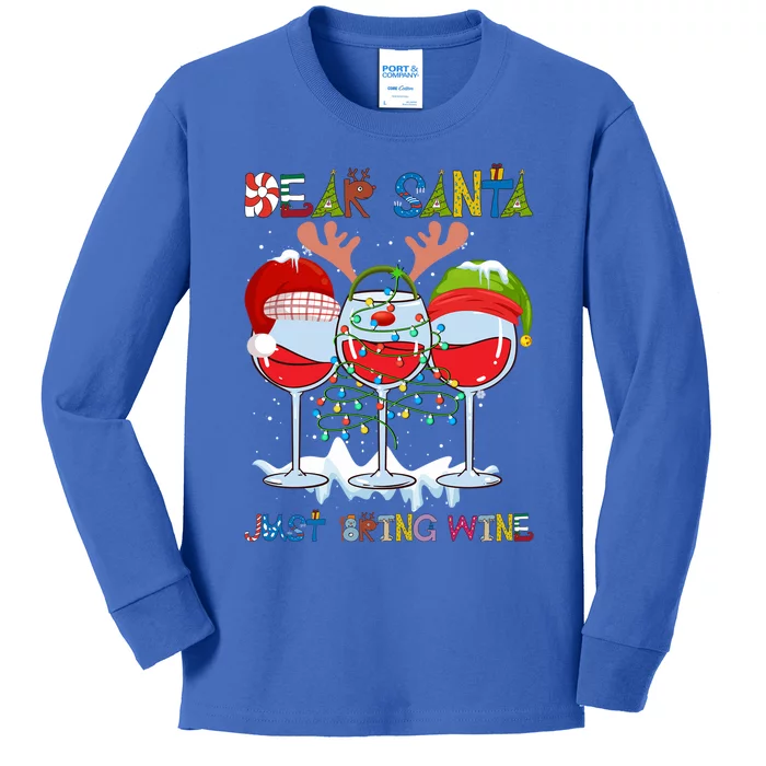 Dear Santa Just Bring Wine Cute Gift Kids Long Sleeve Shirt