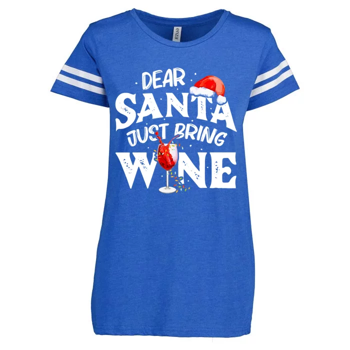 Dear Santa Just Bring Wine Gift Funny Christmas Gift Enza Ladies Jersey Football T-Shirt