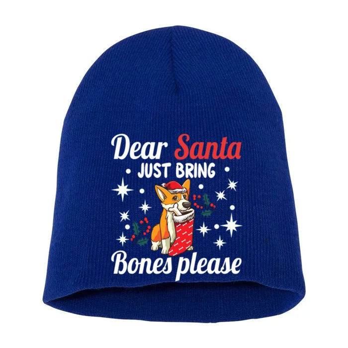 Dear Santa Just Bring Bones Please Santa Corgi Xmas Gift Short Acrylic Beanie