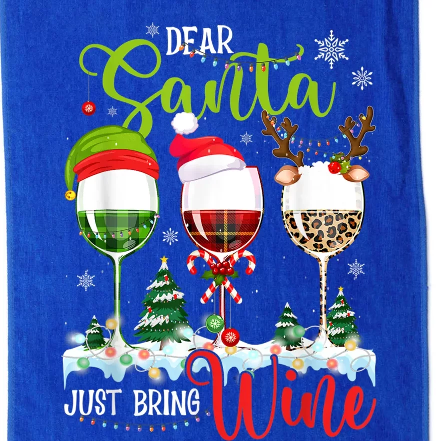 Dear Santa Just Bring Wine Reindeer Dasher Dancer Prancer Gift Platinum Collection Golf Towel