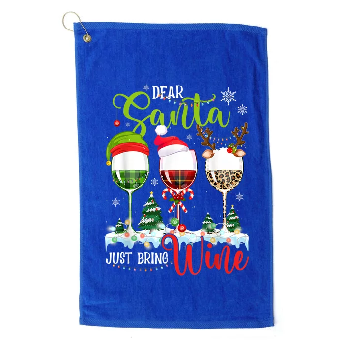 Dear Santa Just Bring Wine Reindeer Dasher Dancer Prancer Gift Platinum Collection Golf Towel