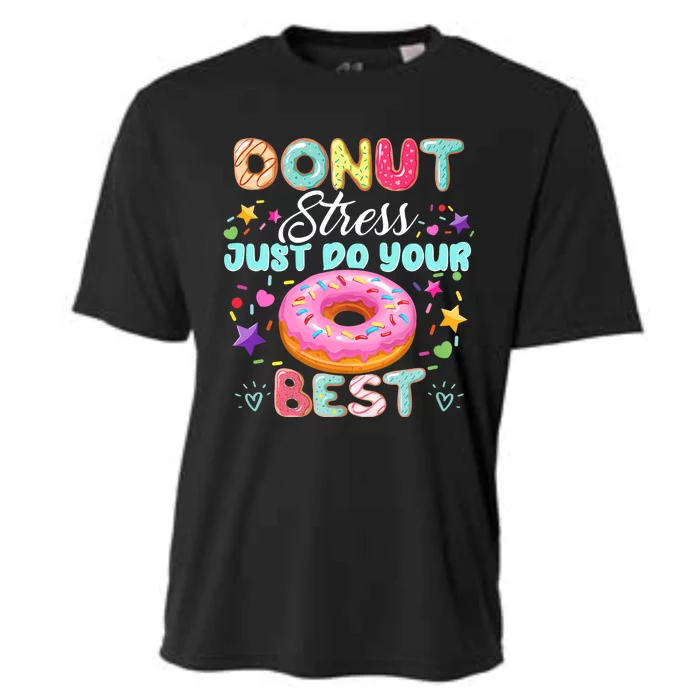 Donut Stress Just Do Your Best Testing Day Teacher Cooling Performance Crew T-Shirt