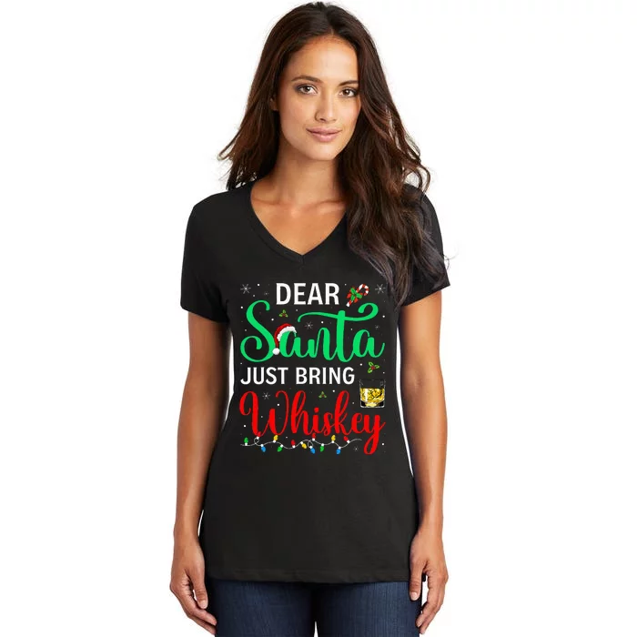 Dear Santa Just Bring Whiskey Xmas Pajamas Women's V-Neck T-Shirt