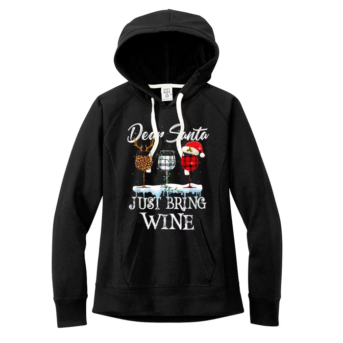 Dear Santa Just Bring Wine Christmas Pajama Costume Gift Women's Fleece Hoodie