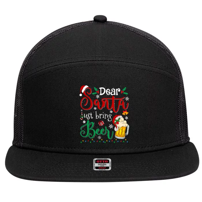 Dear Santa Just Bring Beer Funny Xmas Gifts For 7 Panel Mesh Trucker Snapback Hat