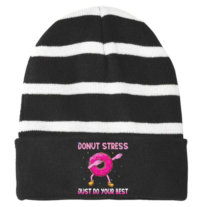 Donut Stress Just Do Your Best Teachers Testing Day Striped Beanie with Solid Band