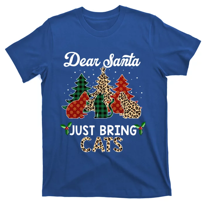 Dear Santa Just Bring Cats Leopard Red Plaid Meaningful Gift T-Shirt