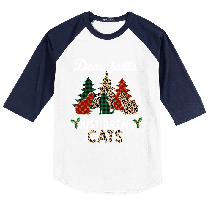 Dear Santa Just Bring Cats Leopard Red Plaid Meaningful Gift Baseball Sleeve Shirt