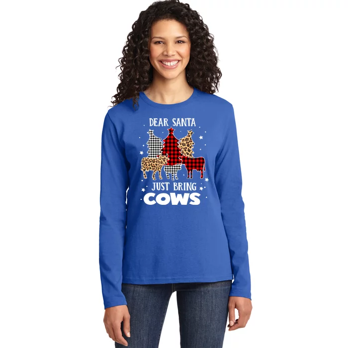 Dear Santa Just Bring Cows Christmas Xmas Funny Gift Ladies Long Sleeve Shirt