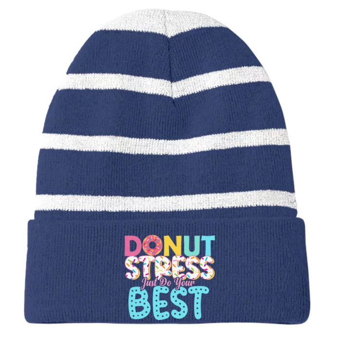 Donut Stress Just Do Your Best Teachers Testing Day Striped Beanie with Solid Band