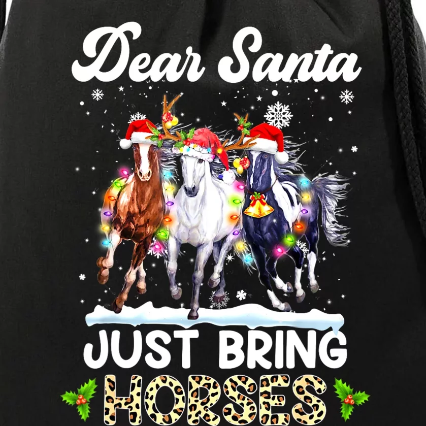 Dear Santa Just Bring Horses Horse Santa Leopard Christmas Drawstring Bag