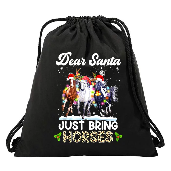 Dear Santa Just Bring Horses Horse Santa Leopard Christmas Drawstring Bag