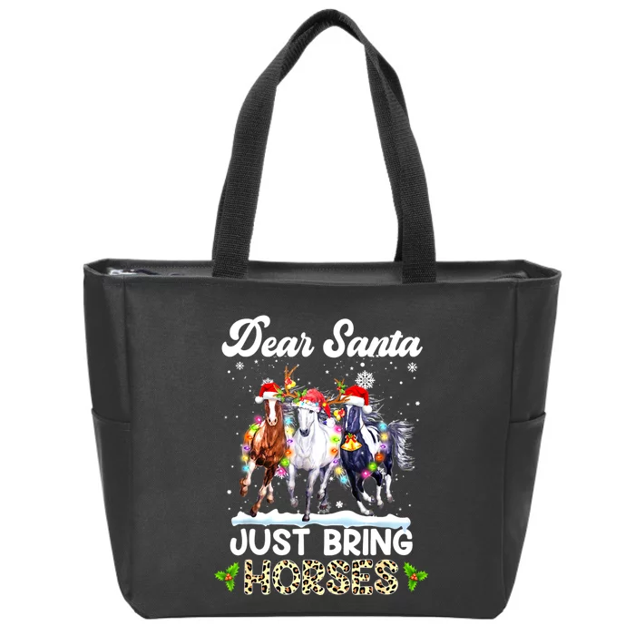 Dear Santa Just Bring Horses Horse Santa Leopard Christmas Zip Tote Bag