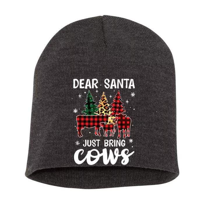 Dear Santa Just Bring Cows Christmas Buffalo Plaid Short Acrylic Beanie