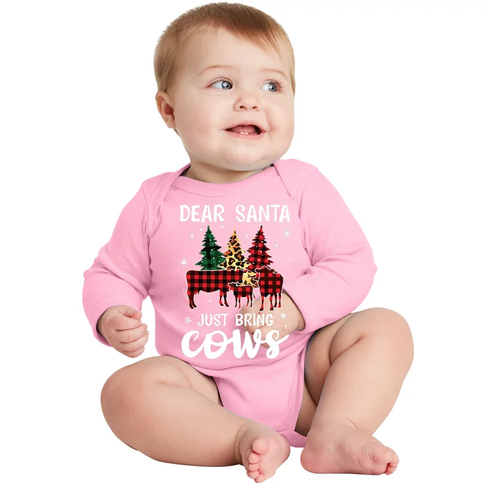 Dear Santa Just Bring Cows Christmas Buffalo Plaid Baby Long Sleeve Bodysuit