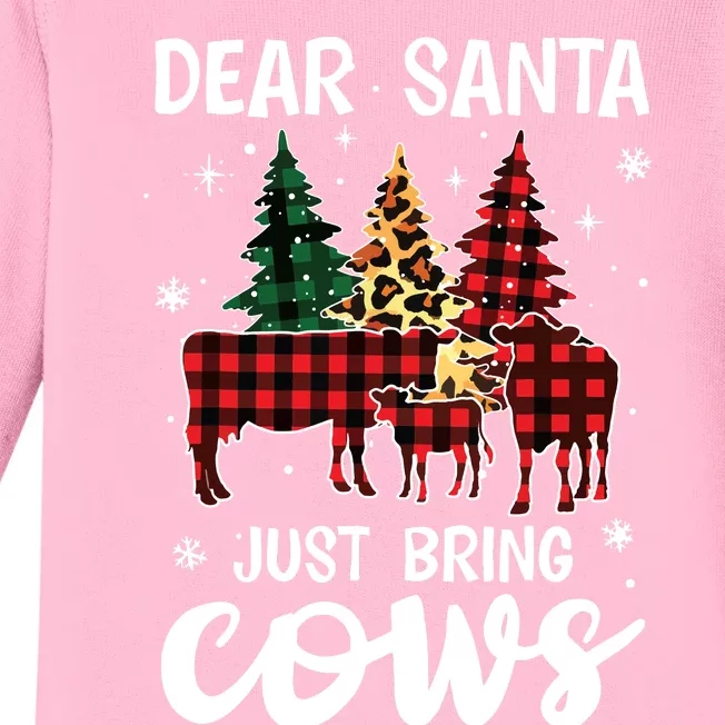 Dear Santa Just Bring Cows Christmas Buffalo Plaid Baby Long Sleeve Bodysuit