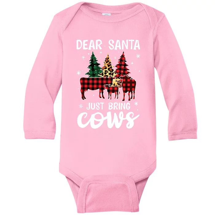 Dear Santa Just Bring Cows Christmas Buffalo Plaid Baby Long Sleeve Bodysuit