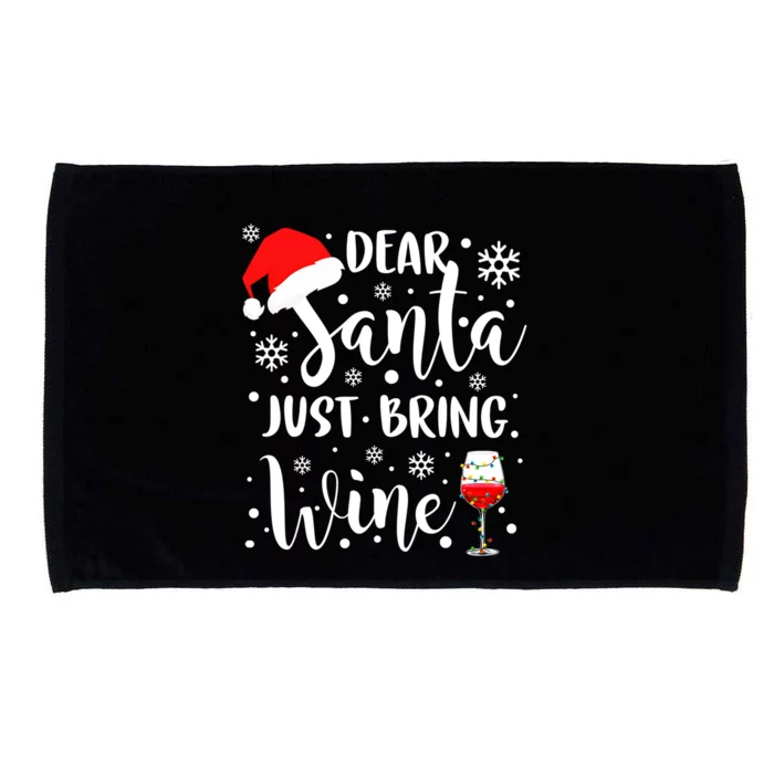 Dear Santa Just Bring Wine Funny Family Christmas Party Gift Microfiber Hand Towel