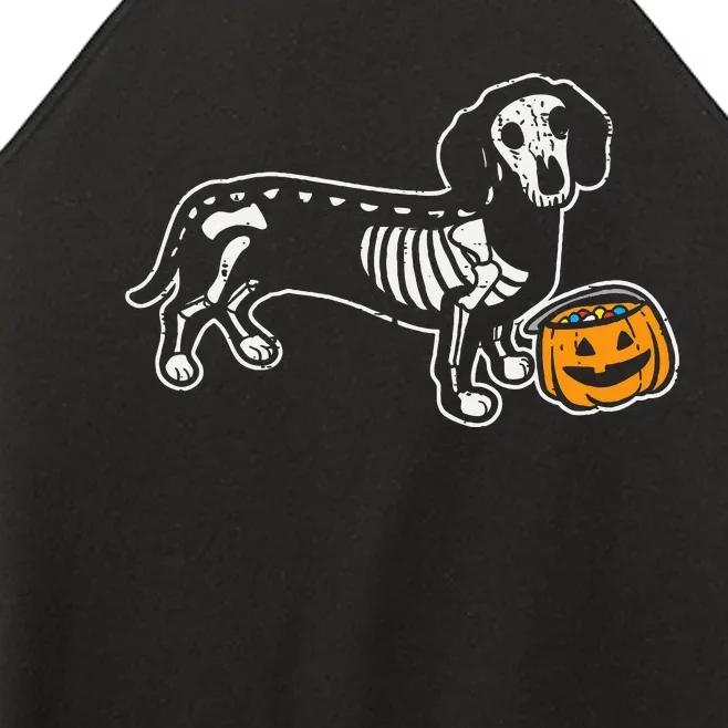 Dachshund Skeleton Jack O Lantern Funny Halloween Wiener Dog Women’s Perfect Tri Rocker Tank