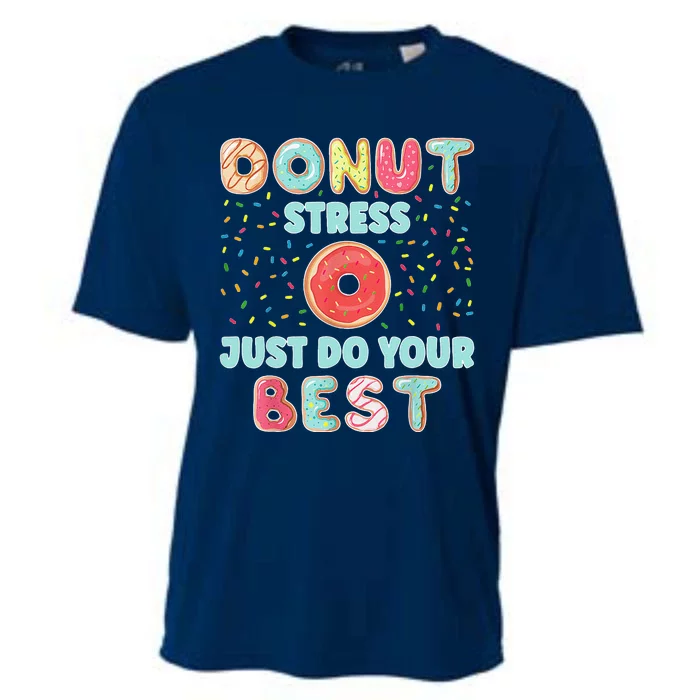 Donut Stress Just Do Your Best Funny Teachers Testing Day Cooling Performance Crew T-Shirt