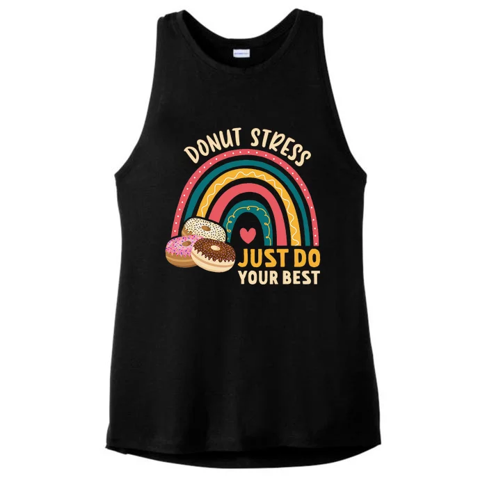 Donut Stress Just Do Your Best Rock The Test Day Teacher Ladies Tri-Blend Wicking Tank