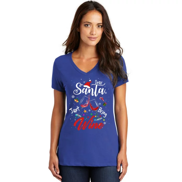 Dear Santa Just Bring Wine To Celebrate Cute Christmas Gift Women's V-Neck T-Shirt