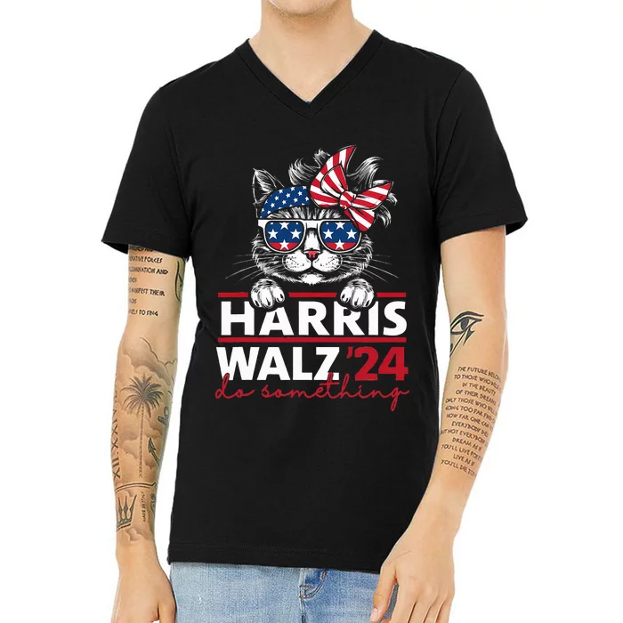 Do Something Kamala Harris Walz 2024 President Cat Ladies V-Neck T-Shirt