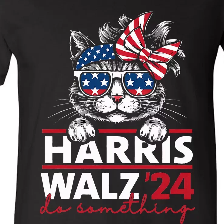 Do Something Kamala Harris Walz 2024 President Cat Ladies V-Neck T-Shirt