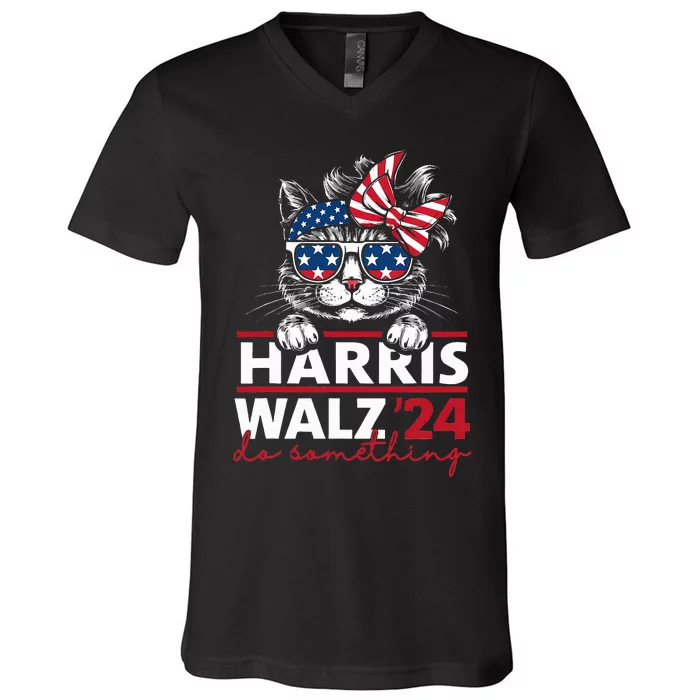 Do Something Kamala Harris Walz 2024 President Cat Ladies V-Neck T-Shirt