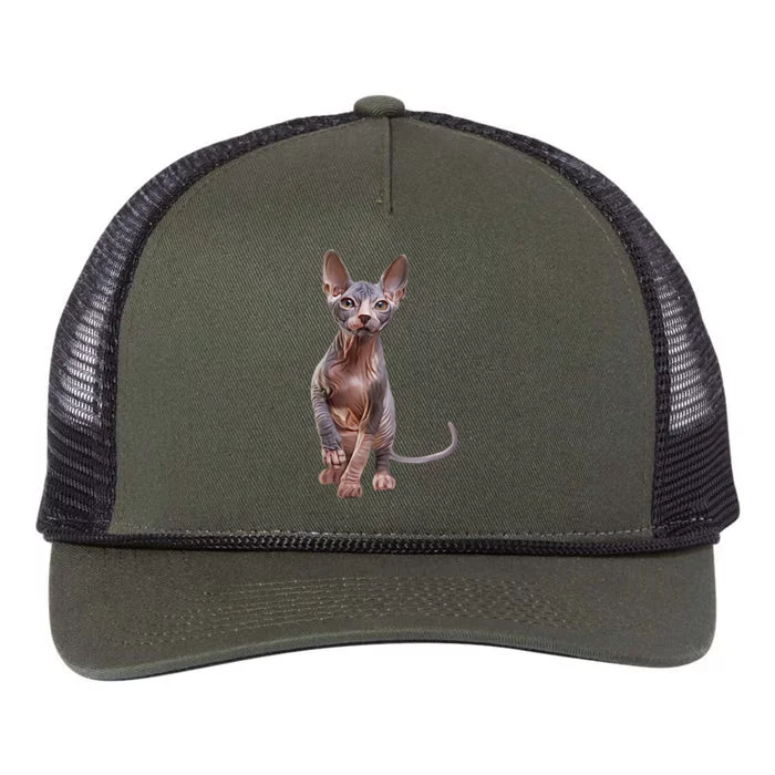 Drawing Sphynx Kitten Retro Rope Trucker Hat Cap