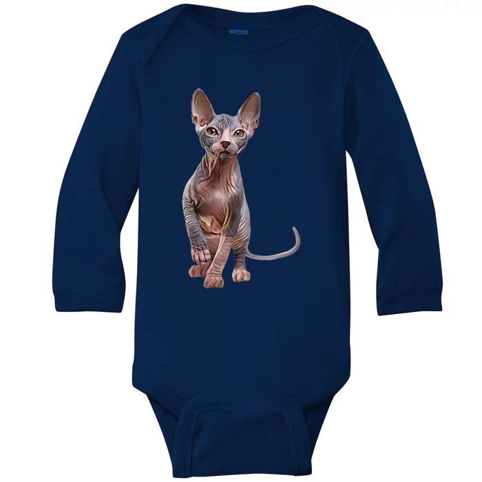 Drawing Sphynx Kitten Baby Long Sleeve Bodysuit