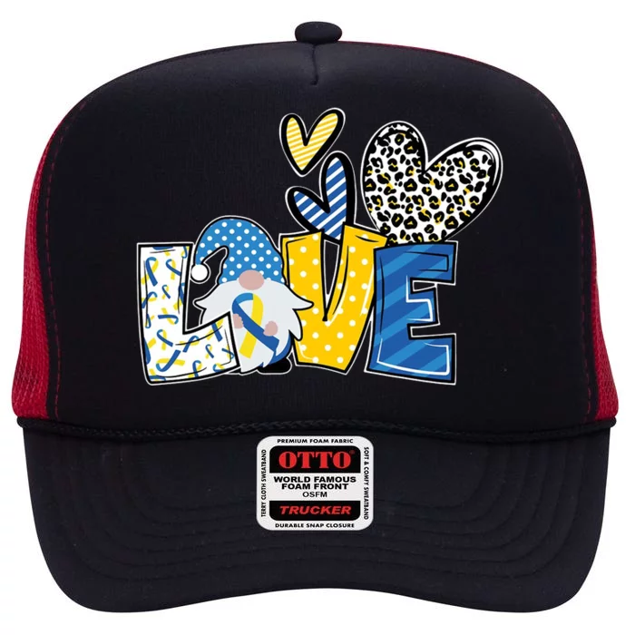 Down Syndrome Love Gnome Awareness High Crown Mesh Trucker Hat