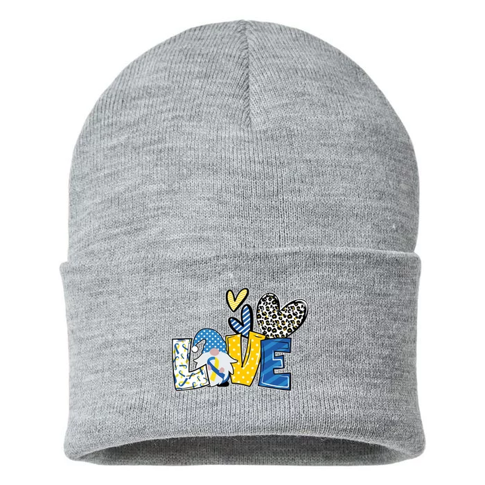 Down Syndrome Love Gnome Awareness Sustainable Knit Beanie