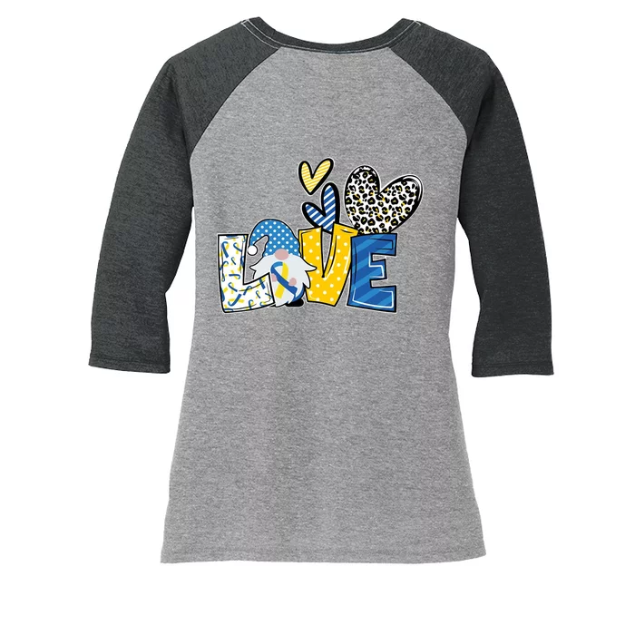 Down Syndrome Love Gnome Awareness Women's Tri-Blend 3/4-Sleeve Raglan Shirt