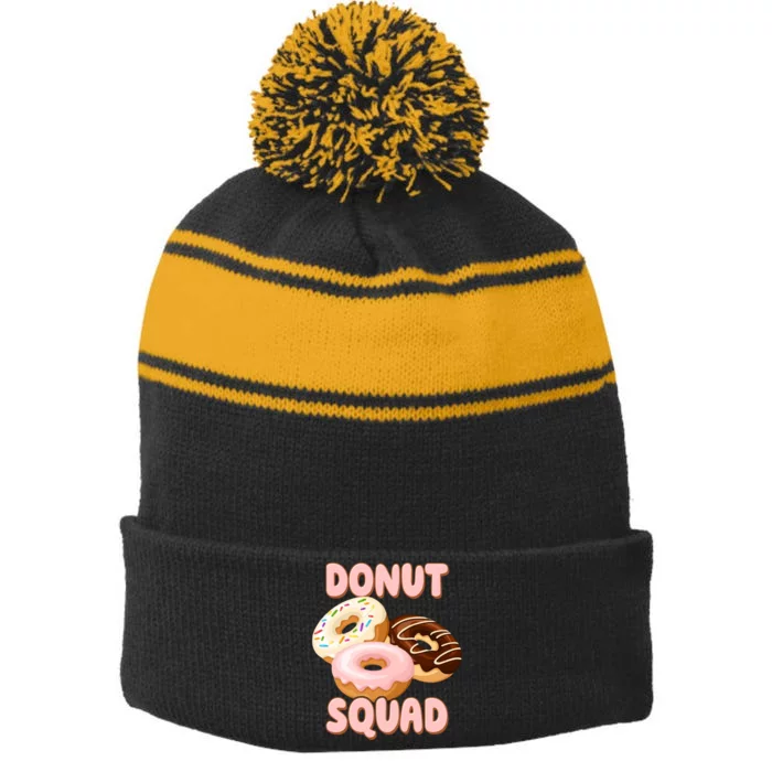 Donut Squad Lover Foodie Stripe Pom Pom Beanie