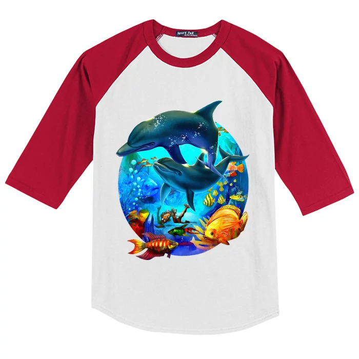 Dolphin Sea Life Save The Ocean Marine Biology Aquarium Kids Colorblock Raglan Jersey