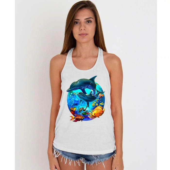 Dolphin Sea Life Save The Ocean Marine Biology Aquarium Women's Knotted Racerback Tank