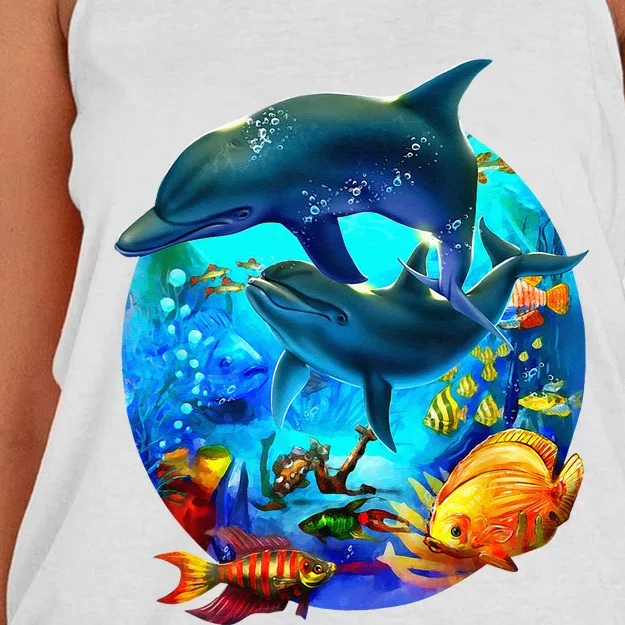 Dolphin Sea Life Save The Ocean Marine Biology Aquarium Women's Knotted Racerback Tank