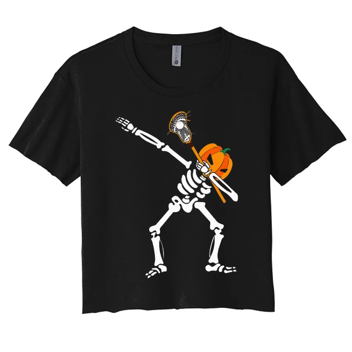 Dabbing Skeleton Lacrosse Sport Lover Halloween Costume Women's Crop Top Tee