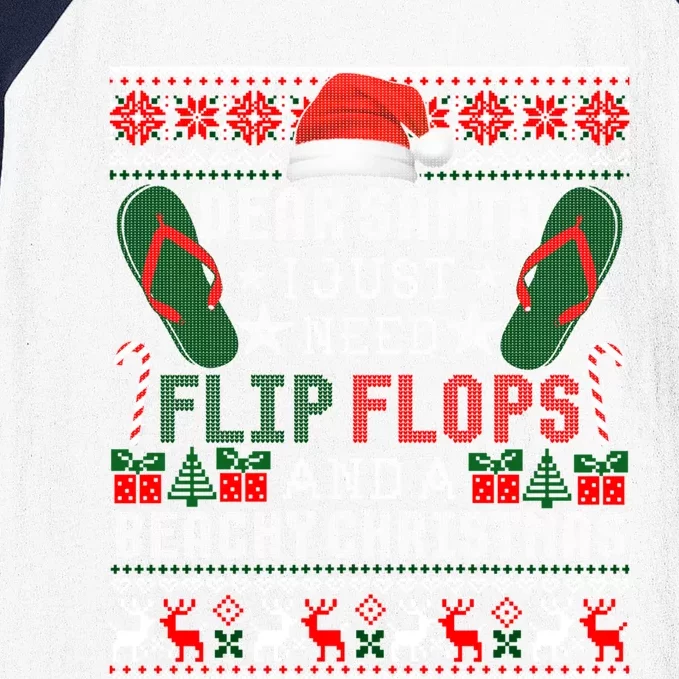 Dear Santa Letter Christmas Flip Flops Beach Fun Ugly Xmas Gift Baseball Sleeve Shirt