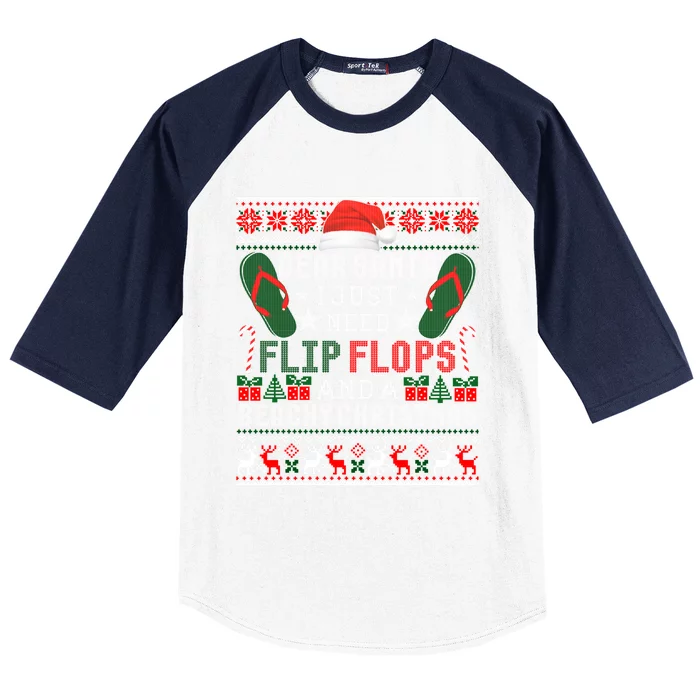 Dear Santa Letter Christmas Flip Flops Beach Fun Ugly Xmas Gift Baseball Sleeve Shirt