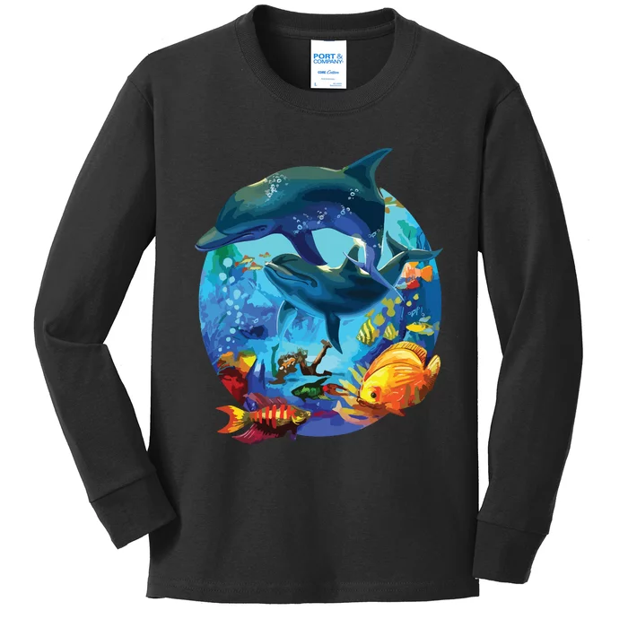 Dolphin Sea Life Save The Ocean Marine Biology Aquarium Kids Long Sleeve Shirt