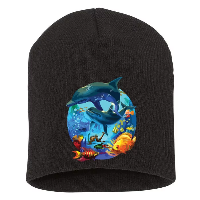 Dolphin Sea Life Save The Ocean Marine Biology Aquarium Short Acrylic Beanie