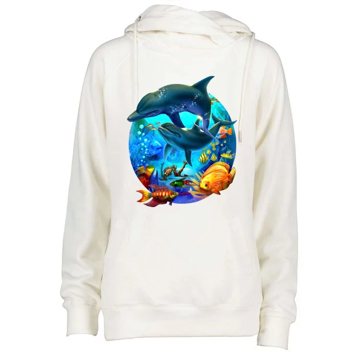 Dolphin Sea Life Save The Ocean Marine Biology Aquarium Gift Womens Funnel Neck Pullover Hood