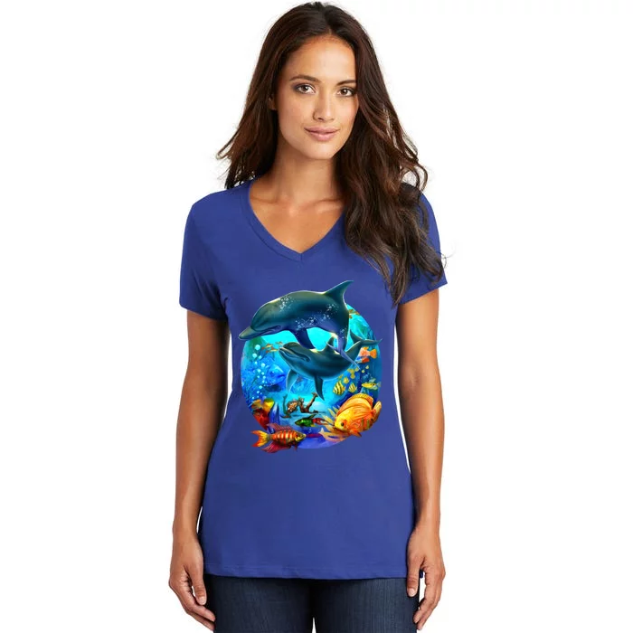 Dolphin Sea Life Save The Ocean Marine Biology Aquarium Gift Women's V-Neck T-Shirt