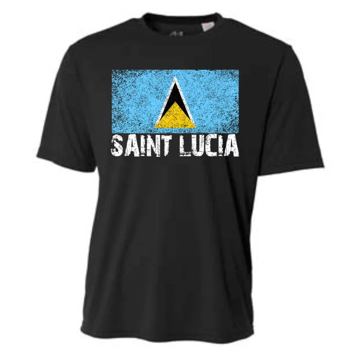 Distressed Saint Lucia Flag Gift Or Cooling Performance Crew T-Shirt